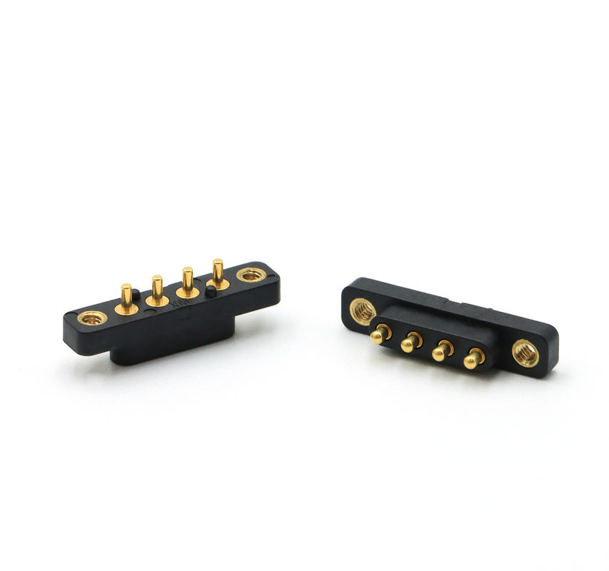 4 Pin Spring Loaded Electrical Connectors Male And Female Pogo Pins Connector With Screw Holes